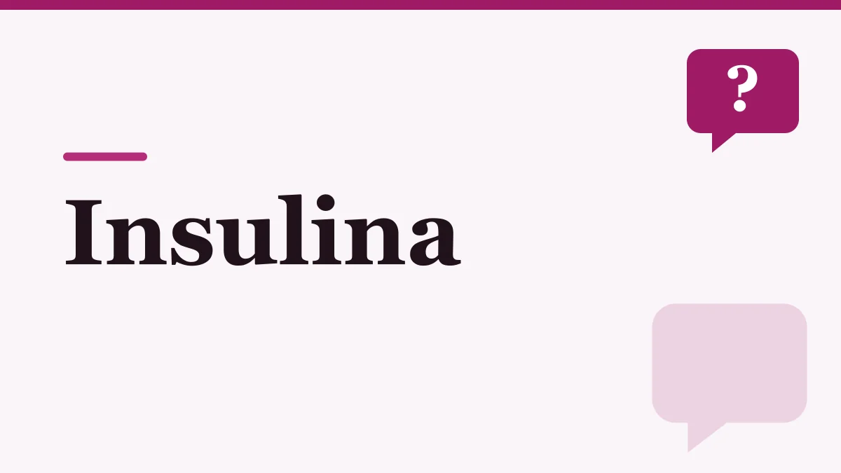 Portada ilustrada sobre la insulina: el título en letras oscuras sobre fondo rosado claro y un globo de diálogo con signo de pregunta, sin personas ni producto